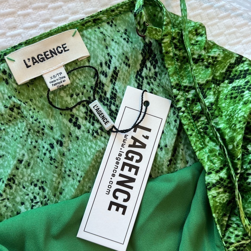 L'agence Green Python Spaghetti Strap Silk Tank T… - image 9